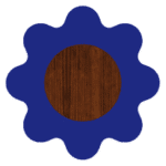 Symbol graficzny niebieski kształt z brązowym kołem w środku