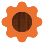 Pomarańczowy kształt kwiatu z drewnianym środkiem