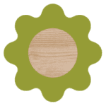 zielony kształt z drewnianym okręgiem w środku